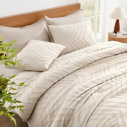 Litanika Full Size Comforter Sets Beige, Lightweight Fluffy Bedding Comforter Sets for Bed, 3 Pieces Cream Bed Set Gift Choice (79x90Inches, 1 Comforter and 2 Pillow Shams) thumbnail 3