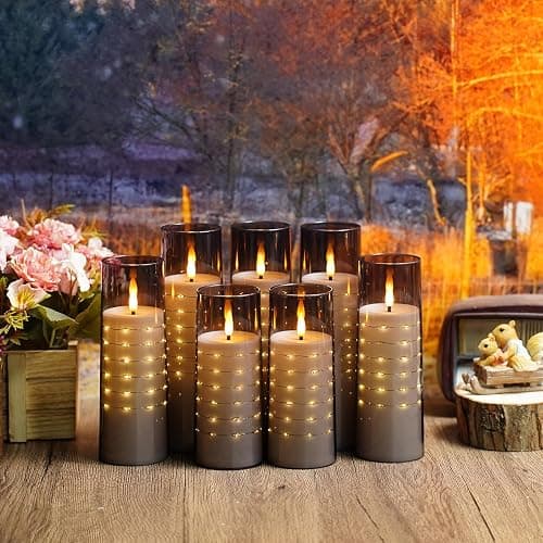Flameless LED Candles with Embedded Star String, Battery Operated Candles with Remote Control, 7 Packs Flickering Pillar Candles for Home Decor (Grey) thumbnail 4
