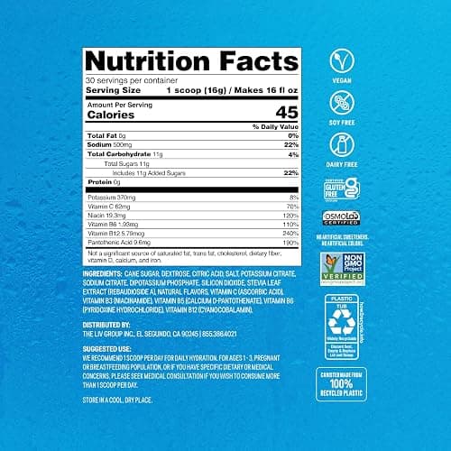 Liquid I.V. Hydration Electrolytes Tub, Lemon Lime, 30 Servings thumbnail 7