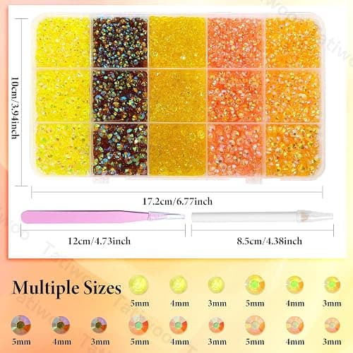 15000Pcs Resin Jelly Rhinestones for Bedazzling, Mixed Size 3/4/5 mm Flatback Gems for Crafting, Yellow Jelly Rhinestones Bedazzler Kit for Book Crafts Clothing Shoes Nail Art Makeup thumbnail 2