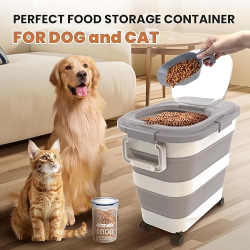 DDMOMMY 23-25 Lbs Airtight Dog Food Storage Container,Collapsible Dog Food Container with Lid,Wheels,Handle,Large Pet food storage Container with Scoop,Small Food Container for Dog Cat thumbnail 7