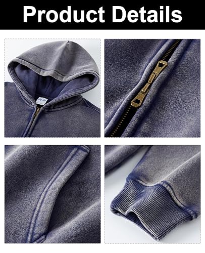 KEEPSHOWING Womens and Mens Zip Up Hoodies Long Sleeve Fall Oversized Sweatshirts Acid Wash Y2K Jacket with Pockets thumbnail 6