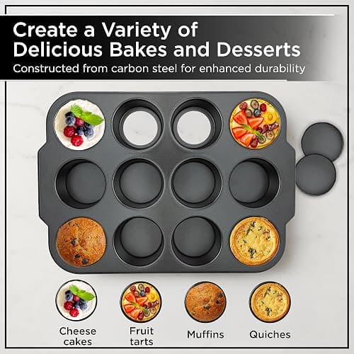 Wrenbury Pro Mini Cheesecake Pans Removable Bottom 12 Hole - Heavy Gauge Carbon Steel Non Stick Pan Loose Bottom Springform - 3 Inch Small Individual Cheesecakes Tin - PFOA Free thumbnail 3