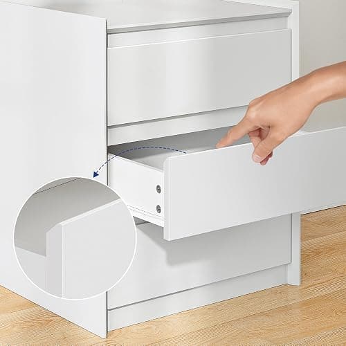 FurniXpress 24" Tall White Nightstand with Charging Station, 3 Drawer Modern Bedside Table with Tray Top, USB & Type-C Ports and AC Outlets for Bedroom or Living Room thumbnail 5