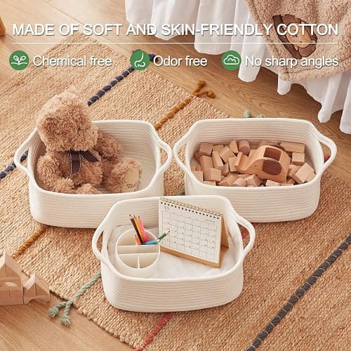 OIAHOMY Cotton Rope Storage Baskets | Decorative Storage Basket for Closet Storage, Home Organizing Bins and Nursery Decor | Cotton Rope Woven Baskets for Storage Shelf, Pure and White thumbnail 6