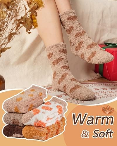 Horuru Plush Fuzzy Socks for Women Fluffy Cozy Slipper Socks Fall Thanksgiving Birthday Gifts for Her thumbnail 3