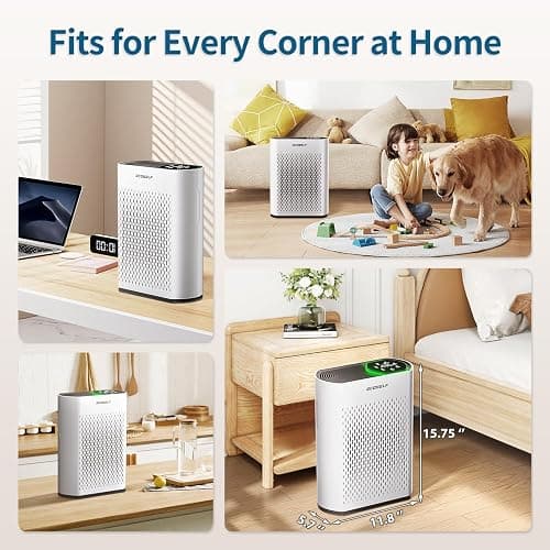 Air Purifier for Large Room, Cleans 2,400 ft² in 30 Mins, 3-Stage True HEPA, 360° Airflow, Large Touch Display Control, Real-Time Air Quality (PM2.5) Display, Ultra-Quiet 20dB Sleep Mode, HAP602 White thumbnail 6