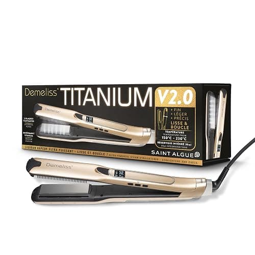 Demeliss - Lisseur Vapeur Titanium V2.0 - Plaques Flottantes Fines, Légères et Ergonomiques - Vapeur Ultra Puissante - Fer à Vapeur 2 en 1 Lisseur/Boucleur - Tous Types de Cheveux - Image 1