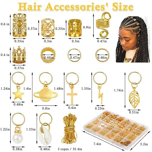 Lucomb 259 Pcs Hair Jewelry, Hair Accessories for Braids Silver Loc Jewelry for Hairs Dreadlocks Braid Jewelrys Hairs Cuffs Clips Dreadlock Accessories for Women's Loc Charms Rings Decoration thumbnail 2