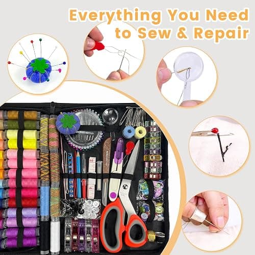 HYHJMISTY Sewing Kit for Adults, 50 Color Sewing Thread Kit, 295PCS Sewing Accessories with Ergonomic Scissors, Portable Professional Mending Essentials for Travel, Home, Beginners thumbnail 6