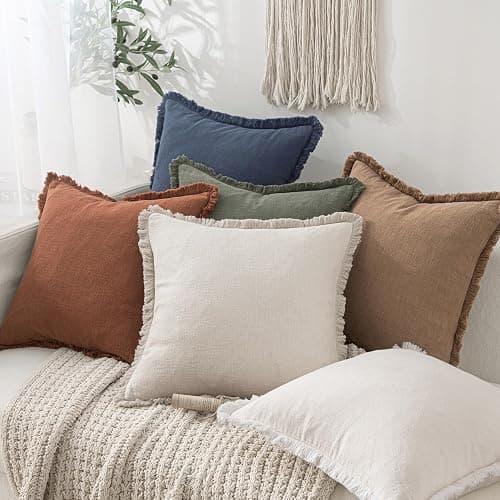 MIULEE Decorative Throw Pillow Covers Neutral Linen Fringe Throw Pillows Euro Shams Set of 2 Natural Beige Boho Farmhouse Cushion Covers for Couch Sofa Bed Living Room Spring Home Decor 24x24 Inch thumbnail 6