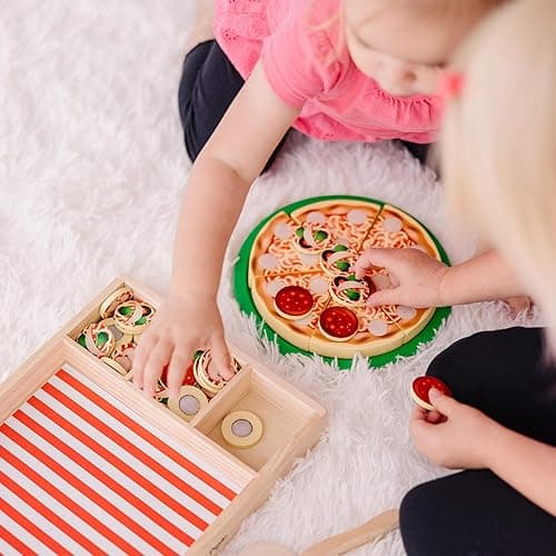 Melissa & Doug Pizza Party Wooden Pretend Play Food Set With 36 Toppings, Preschool Toy Pretend Food, Play Wooden Pizza And Cutter, Toy For Kids Ages 3+ thumbnail 5