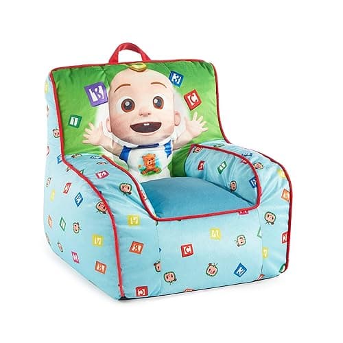 Idea Nuova Cocomelon Kids Mink Plush Bean Bag Chair with Piping & Top Carry Handle - Image 1