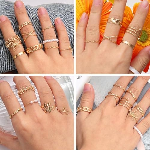 Fumwase Gold Stackable Rings Set for Women Pearl Knuckle Rings Open Stacking Knuckle Ring Jewelry Perfect for Stacking Layering thumbnail 5