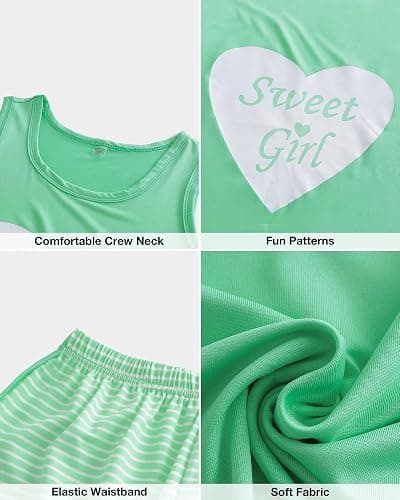 MyFav Big Kids Girls Sleeveless Sleepwears Hearts Shape Striped Pajama Nightgown thumbnail 6
