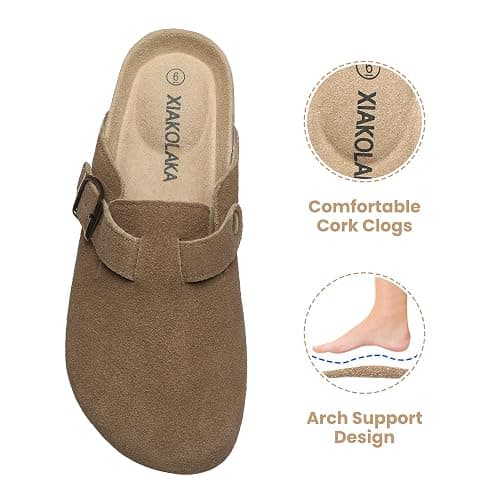 Xiakolaka Women's Genuine Suede Clogs with Arch Support | Slip On Comfort Cork Footbed Mules, Non-Slip Potato Shoes, Adjustable Metal Buckle, Suitable for Casual Daily Wear & Walking thumbnail 4