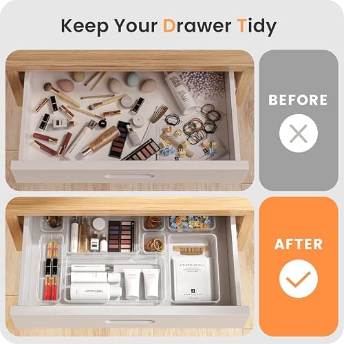 A-LuGei 【Military Grade】 Drawer Organizer, 【𝟱𝗦𝗶𝘇𝗲】 Makeup organizer, 【Holds 177 Items】 Bathroom Organizers and Storage, Organization and Storage, Desk Drawer Organizer for Vanity (Clear) thumbnail 7