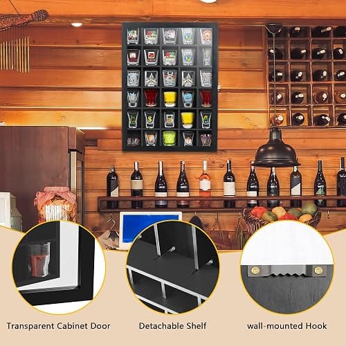 Invech Vitrine Murale pour 30 Verres à Liqueur avec Porte et étagère Amovible, Rangement pour Verres à Liqueur pour décoration de Bar à Domicile thumbnail 5