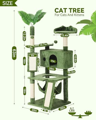 Hoopet 63IN Cat Tree Tower for Indoor Cats Large Adult, Cat Scratching Posts Featuring with Scratching Boards, Wide Plush Perch and Interactive Dangling Balls Ideal for Multi-Cat Households thumbnail 6