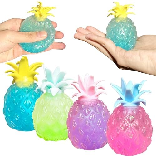 Pineapple Stress Balls for Kids and Adults Squishy Glitter Fruit Fidget Toys, (4pack) Sensory Stress Relief Toy Stretch Squeeze Ball, Stress Anxiety Relief Fidget Squishy Ball for ADHD Autism - Image 1