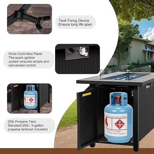 45 inch Outdoor Propane Fire Pit 50,000 BTU Gas Fire Pit Table with Lid, Glass Wind Guard, Waterproof Cover, Rectangle Gas Firepit Table for Garden/Patio, CSA Certification thumbnail 7