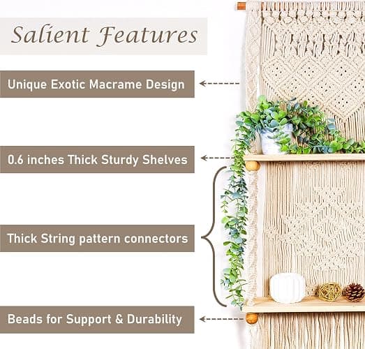Induslyfe Macrame Wall Hanging Shelf (Tier 2, Natural White) thumbnail 3