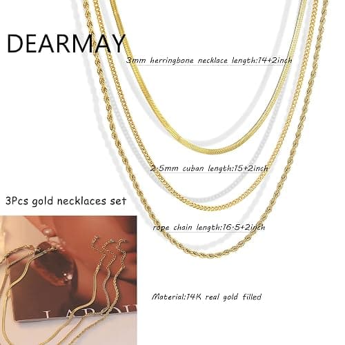 DEARMAY 14K Gold Plated Necklaces for Women, Dainty Gold Herringbone Choker Necklace Thin Layered Snake Chain Jewelry for Gifts thumbnail 5