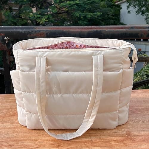 Tote Bag for Women with Cutie Flowers Inside Lightweight Puffy Tote Bag with Compartments thumbnail 3