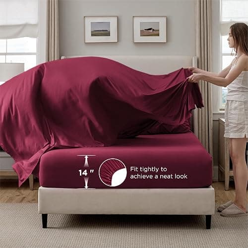 Bedsure Queen Comforter Set Dark Red - Bed in a Bag Queen Size Bedding 7 Pieces, GentleSoft™ Pintuck Bed Set Gift for Family, Pinch Pleat All Season Comforter with Sheets, Pillowcases & Shams thumbnail 5