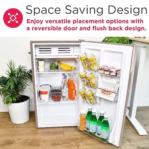 Frigidaire Retro Compact Fridge with Chiller, 3.2 cu ft Countertop Fridge with Built-In Bottle Opener, Compact Refrigerator for Office, Bedroom, Dorm Room or Cabin - 16.5" D x 19" W x 31" H (Coral) thumbnail 6