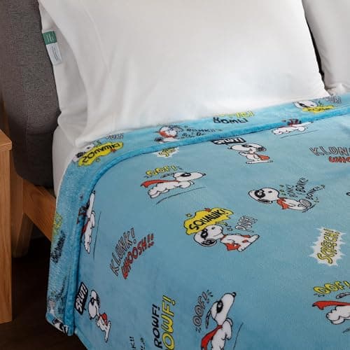 Berkshire Blanket Peanuts® VelvetLoft® Cute Character Snoopy Plush Blanket,Peanuts Large Masked Marvel Toss Happy Blue,Twin 60 in x 90 in (Official Peanuts® Product) thumbnail 8