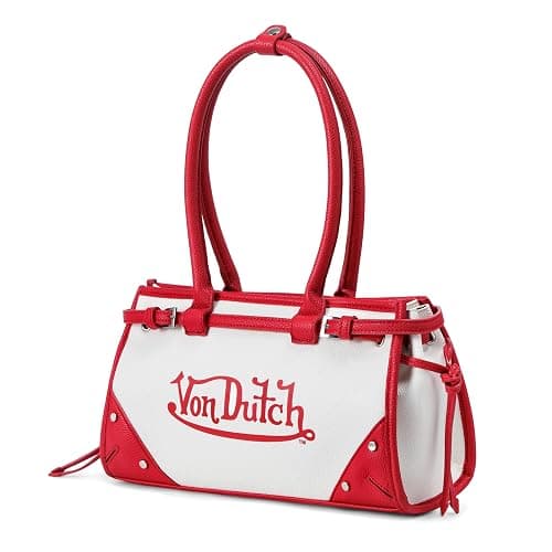 Von Dutch Lane Shoulder Bag | 12.75” Two-Tone Vegan Leather & Denim Handbag with Logo Detail, Long Handles & Branded Lining thumbnail 2