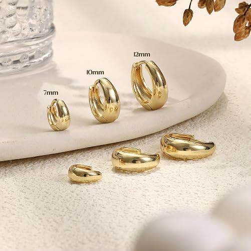 BESTEEL 3Pairs 14K Gold Plated Hoop Earrings Set for Women Chunky Earring Silver Plated Hypoallergenic Small Huggie Hoops Lightweight Tiny Thick Trendy Hoop Earrings Stacks for Multiple Piercing thumbnail 7