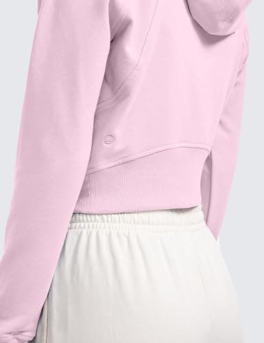 CRZ YOGA Womens Fleece Zip Up Cropped Hoodie Workout Jacket Athletic Casual Long Sleeve Sweatshirts with Thumb Holes - Small - Pink Peony thumbnail 5