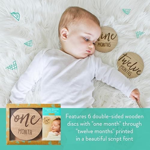 Kate & Milo Baby Monthly Milestone Marker Discs - Classic Cursive Script Wooden Discs with Reversible Photo Props for Baby Announcement and Milestones, Gender-Neutral Gift for Newborn Boy and Girl thumbnail 5
