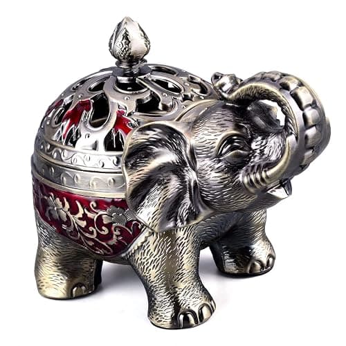 K COOL Metal Backflow Incense Holder Elephant Cone Incense Burner Candle Holder with Lid, Aromatherapy Ornament Home Office Decoration for Indoor Outdoor (Red) thumbnail 5