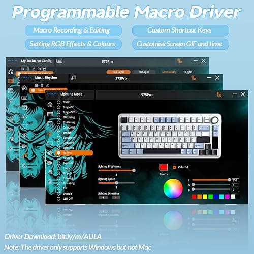 AULA S75 PRO Wireless Mechanical Keyboard with Screen&Knob, 75% Hot Swappable Gaming Keyboard with Pre-lubed Switches, RGB Backlit, PBT Keycaps Creamy Sounding Pc Gaming Keyboards thumbnail 8