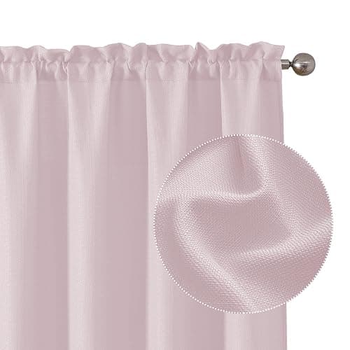Chyhomenyc Bennet 2-Panel Blush Pink Kitchen Curtains, 36 Inch Length Tier, Faux Linen Textured Small Cafe, Light Filtering Short Window for Bathroom Basement, 30x36 Inch thumbnail 5