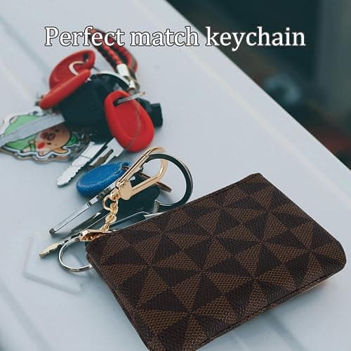 Veki Coin Purse Change Mini Purse Wallet With Key Chain Ring Zipper for Men Women Fashionable Bag Key Chain Pendant Leather Classic Clutch Purse(Brown) thumbnail 4