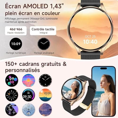 Lgnitek 2026 Montre Connectée Femme avec ECG+HRV/IMC, 1,43" AMOLED Smartwatch avec Fonction Féminine, 24H Τе𝐧ѕіо𝐧 Αrтérіеllе/Fréquence Cardiaque/SpO2/Sommeil Monitor, IP68 Étanche pour Android iOS thumbnail 8