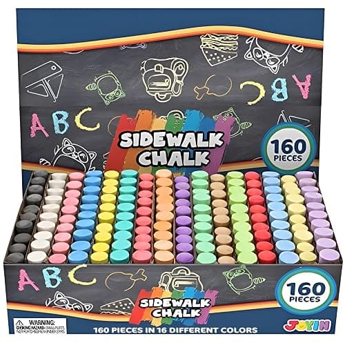 JOYIN 160 PCS Sidewalk Chalks Set-16 Colors Non-Toxic Washable Jumbo Chalk for Outdoor Art Play, Painting on Chalkboard, Blackboard and Playground - Image 1