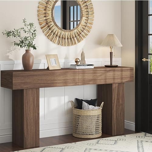 knoworld 63 Inch Long Console Table for Entryway, Farmhouse Wood Rectangular Sofa Table Behind Couch Table, Narrow Entryway Table for Living Room, Entrance, Hallway, Foyer, Easy Assembly (Brown) thumbnail 3