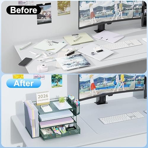 gianotter 4-Tier Desk Organizer with Drawers, File Holders, Letter Trays and Pen Holders - Workspace Accessories for Office Supplies (Green) thumbnail 4