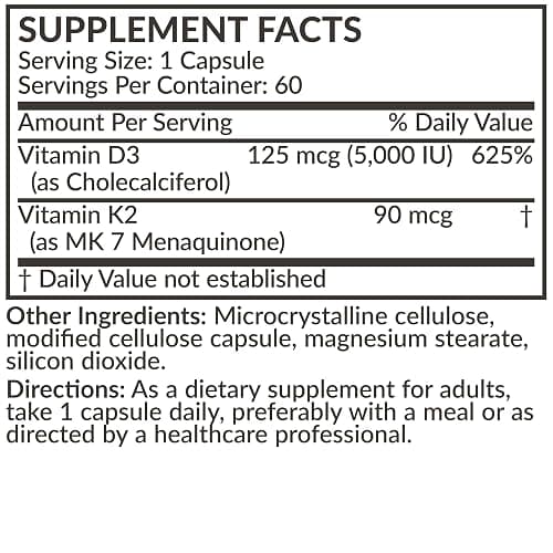 Futurebiotics Vitamin K2 (MK7) with D3 Supplement - Non-GMO Formula - 5000 IU Vitamin D3 & 90 mcg Vitamin K2 MK-7, 60 Vegetarian Capsules thumbnail 8