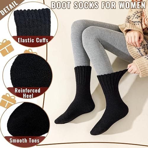 VoJoPi Thermal Crew Boot Socks for Women, 3 Pairs Thick Cushion Warm Winter Socks, Gift for Ladies Size 7-11 thumbnail 4