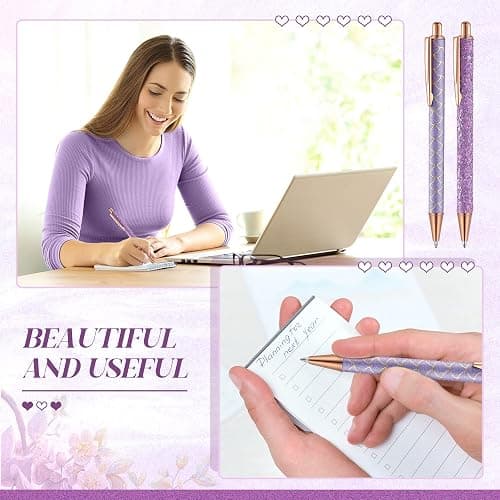 Qeeenar 6 Pcs Ballpoint Pens Set Metal Crystal Diamond Pen for Journaling Glitter Pretty Cute Stationery Black Ink Fancy Gifts for Women Girls Teacher Office Wedding School Supplies(Purple Series) thumbnail 5