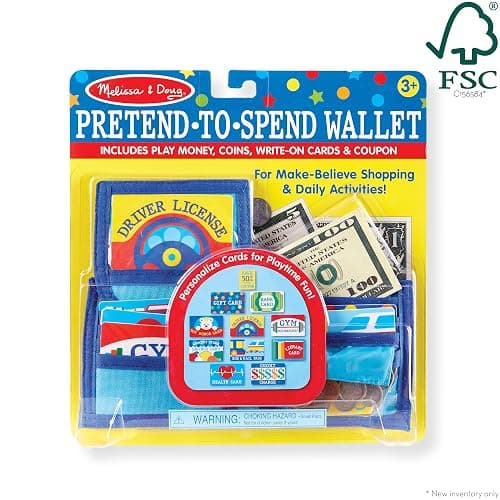 Melissa & Doug Pretend-to-Spend Toy Wallet With Play Money and Cards (45 pcs), Blue - FSC Certified thumbnail 5