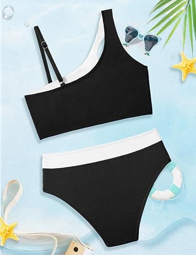 Tomolant Girls Swimsuit Bikini Set Color Block Cut Out Two Piece Bathing Suit with Chest Pad Adjustable Straps Swimwear 7-16T thumbnail 8