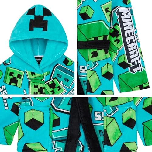Get Trend Minecraft Robe for Boys Teens, Hooded Dressing Gown, Creeper Loungewear Cozy Robes, Gamer Gifts for Boys thumbnail 3