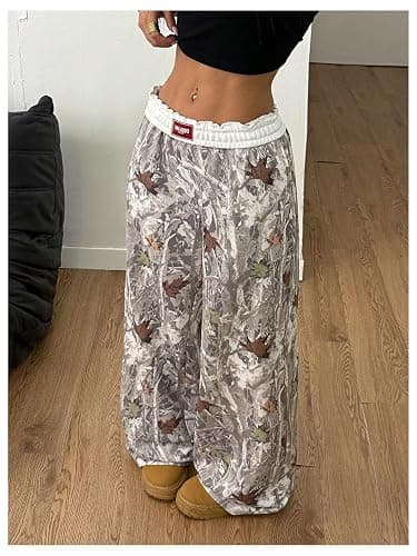 RoseSeek Women's Letter Leopard Print Straight Leg Pants Elastic Waist Y2K Trousers Bottoms with Pockets thumbnail 4
